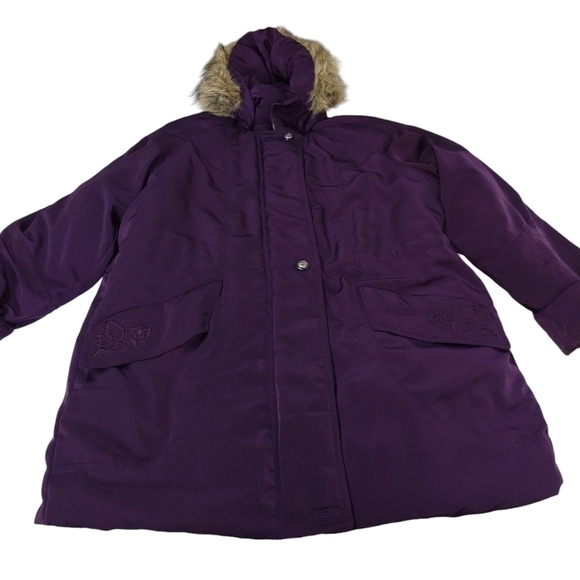 Basic Editions Women's Purple Hooded Embroidered Coat Size M - Picture 3 of 9